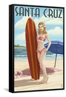 Surfer Pinup Girl - Santa Cruz, California-Lantern Press-Framed Stretched Canvas