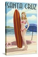 Surfer Pinup Girl - Santa Cruz, California-Lantern Press-Stretched Canvas