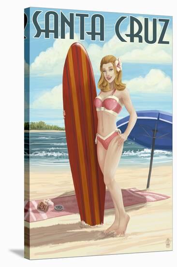 Surfer Pinup Girl - Santa Cruz, California-Lantern Press-Stretched Canvas