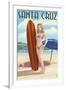 Surfer Pinup Girl - Santa Cruz, California-Lantern Press-Framed Art Print