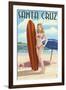Surfer Pinup Girl - Santa Cruz, California-Lantern Press-Framed Art Print