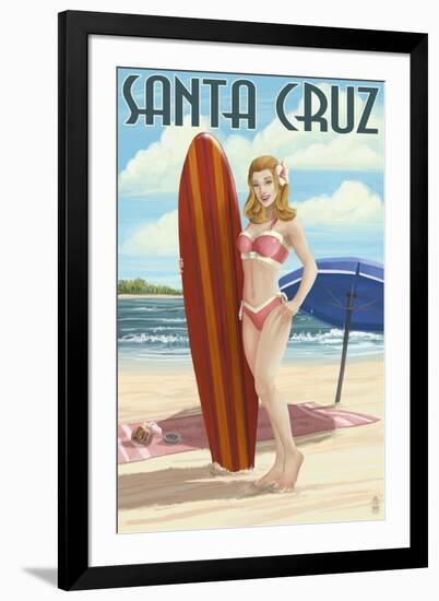 Surfer Pinup Girl - Santa Cruz, California-Lantern Press-Framed Art Print