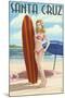 Surfer Pinup Girl - Santa Cruz, California-Lantern Press-Mounted Art Print