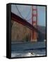 Surfer Rides a Wave Near the Golden Gate Bridge in San Francisco-null-Framed Stretched Canvas