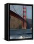 Surfer Rides a Wave Near the Golden Gate Bridge in San Francisco-null-Framed Stretched Canvas