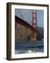 Surfer Rides a Wave Near the Golden Gate Bridge in San Francisco-null-Framed Photographic Print