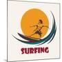 Surfer Rides on a Long Board. Surfing Club Emblem. Isolated on White-Olena Bogadereva-Mounted Art Print