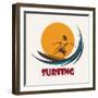 Surfer Rides on a Long Board. Surfing Club Emblem. Isolated on White-Olena Bogadereva-Framed Art Print