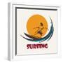 Surfer Rides on a Long Board. Surfing Club Emblem. Isolated on White-Olena Bogadereva-Framed Art Print