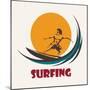 Surfer Rides on a Long Board. Surfing Club Emblem. Isolated on White-Olena Bogadereva-Mounted Art Print