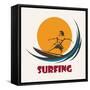 Surfer Rides on a Long Board. Surfing Club Emblem. Isolated on White-Olena Bogadereva-Framed Stretched Canvas