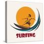 Surfer Rides on a Long Board. Surfing Club Emblem. Isolated on White-Olena Bogadereva-Stretched Canvas