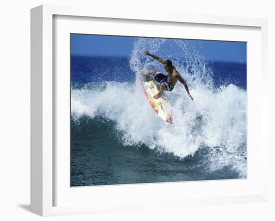 Surfer Riding a Wave-null-Framed Premium Photographic Print