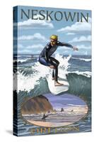 Surfer Scene - Neskowin, Oregon-Lantern Press-Stretched Canvas