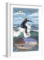 Surfer Scene - Neskowin, Oregon-Lantern Press-Framed Art Print