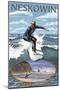 Surfer Scene - Neskowin, Oregon-Lantern Press-Mounted Art Print