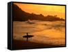 Surfer Standing at Waimea Bay at Sunset, Waimea, U.S.A.-Ann Cecil-Framed Stretched Canvas