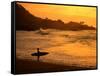 Surfer Standing at Waimea Bay at Sunset, Waimea, U.S.A.-Ann Cecil-Framed Stretched Canvas