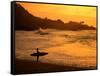 Surfer Standing at Waimea Bay at Sunset, Waimea, U.S.A.-Ann Cecil-Framed Stretched Canvas