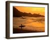 Surfer Standing at Waimea Bay at Sunset, Waimea, U.S.A.-Ann Cecil-Framed Photographic Print