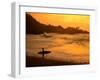 Surfer Standing at Waimea Bay at Sunset, Waimea, U.S.A.-Ann Cecil-Framed Photographic Print