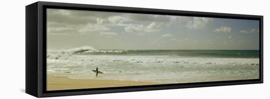 Surfer Standing on the Beach, North Shore, Oahu, Hawaii, USA-null-Framed Stretched Canvas