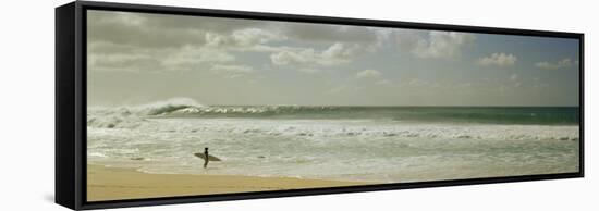 Surfer Standing on the Beach, North Shore, Oahu, Hawaii, USA-null-Framed Stretched Canvas