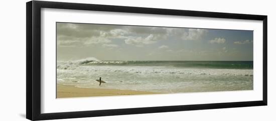 Surfer Standing on the Beach, North Shore, Oahu, Hawaii, USA-null-Framed Photographic Print