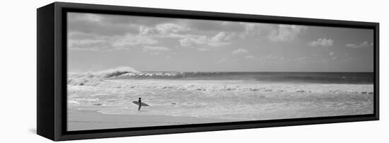 Surfer Standing on the Beach, North Shore, Oahu, Hawaii, USA-null-Framed Stretched Canvas