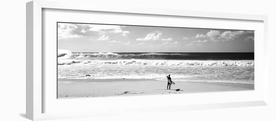 Surfer Standing on the Beach, North Shore, Oahu, Hawaii, USA-null-Framed Photographic Print