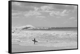 Surfer standing on the beach, North Shore, Oahu, Hawaii, USA-null-Framed Stretched Canvas