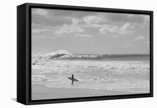 Surfer standing on the beach, North Shore, Oahu, Hawaii, USA-null-Framed Stretched Canvas