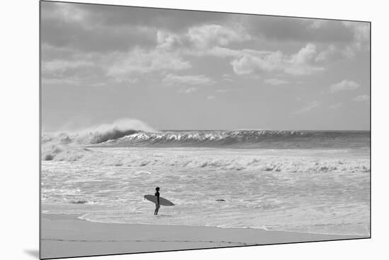 Surfer standing on the beach, North Shore, Oahu, Hawaii, USA-null-Mounted Premium Photographic Print