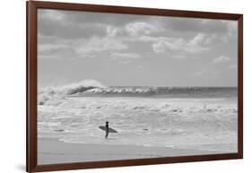 Surfer standing on the beach, North Shore, Oahu, Hawaii, USA-null-Framed Photographic Print