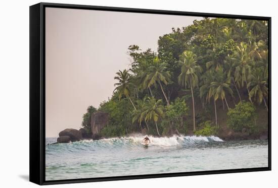 Surfer Surfing at Sunset at Mirissa Beach, South Coast, Sri Lanka, Southern Province, Asia-Matthew Williams-Ellis-Framed Stretched Canvas