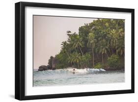 Surfer Surfing at Sunset at Mirissa Beach, South Coast, Sri Lanka, Southern Province, Asia-Matthew Williams-Ellis-Framed Photographic Print