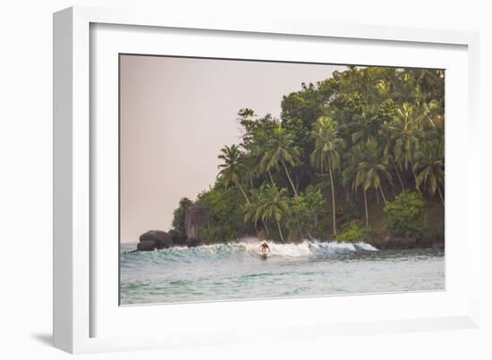Surfer Surfing at Sunset at Mirissa Beach, South Coast, Sri Lanka, Southern Province, Asia-Matthew Williams-Ellis-Framed Photographic Print