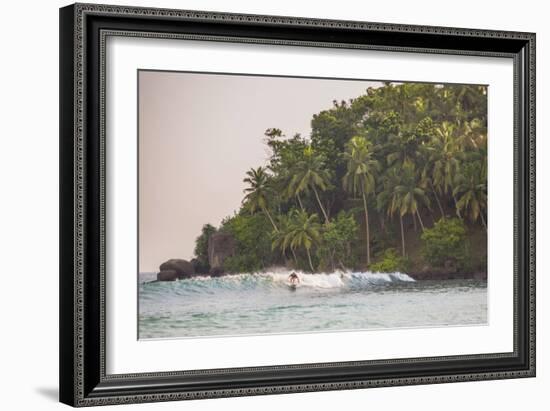 Surfer Surfing at Sunset at Mirissa Beach, South Coast, Sri Lanka, Southern Province, Asia-Matthew Williams-Ellis-Framed Photographic Print