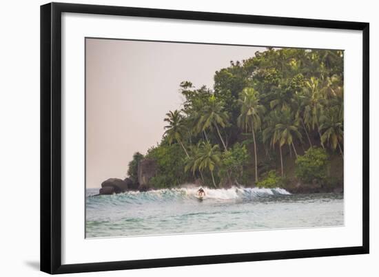 Surfer Surfing at Sunset at Mirissa Beach, South Coast, Sri Lanka, Southern Province, Asia-Matthew Williams-Ellis-Framed Photographic Print