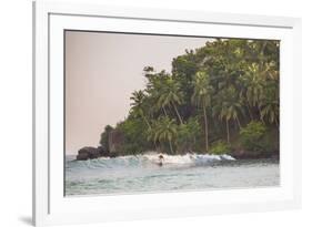 Surfer Surfing at Sunset at Mirissa Beach, South Coast, Sri Lanka, Southern Province, Asia-Matthew Williams-Ellis-Framed Photographic Print