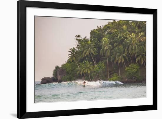 Surfer Surfing at Sunset at Mirissa Beach, South Coast, Sri Lanka, Southern Province, Asia-Matthew Williams-Ellis-Framed Photographic Print