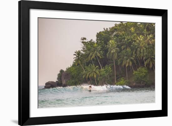 Surfer Surfing at Sunset at Mirissa Beach, South Coast, Sri Lanka, Southern Province, Asia-Matthew Williams-Ellis-Framed Photographic Print