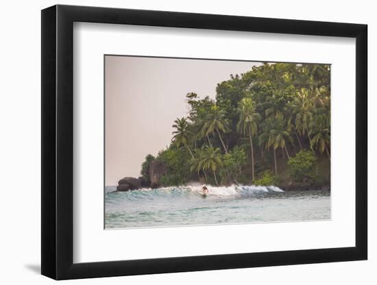 Surfer Surfing at Sunset at Mirissa Beach, South Coast, Sri Lanka, Southern Province, Asia-Matthew Williams-Ellis-Framed Premium Photographic Print