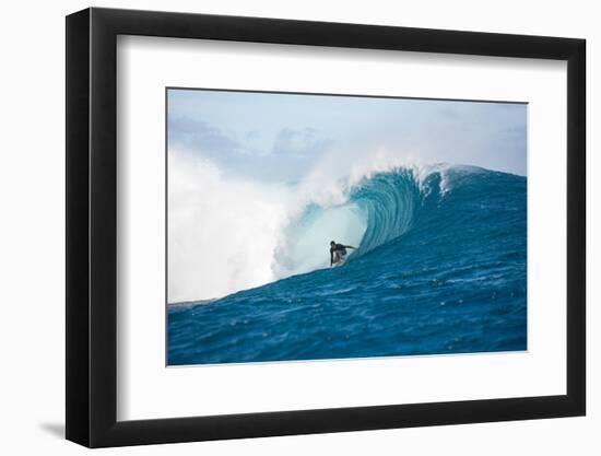 Surfer Surfing Wave in Pacific Ocean, Moorea, Tahiti, French Polynesia-null-Framed Photographic Print