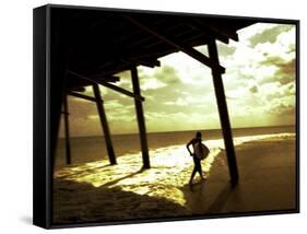 Surfer Walking along Tide-Jan Lakey-Framed Stretched Canvas