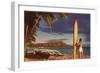 Surfer with Diamond Head-null-Framed Art Print