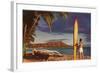 Surfer with Diamond Head-null-Framed Art Print