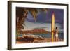 Surfer with Diamond Head-null-Framed Art Print