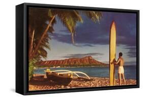 Surfer with Diamond Head-null-Framed Stretched Canvas