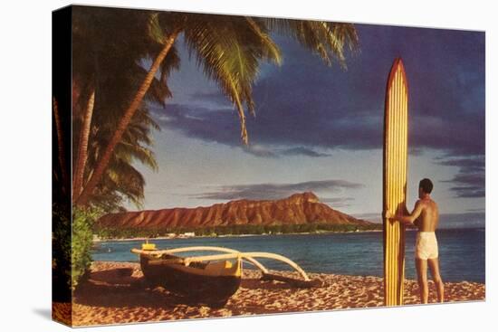 Surfer with Diamond Head-null-Stretched Canvas